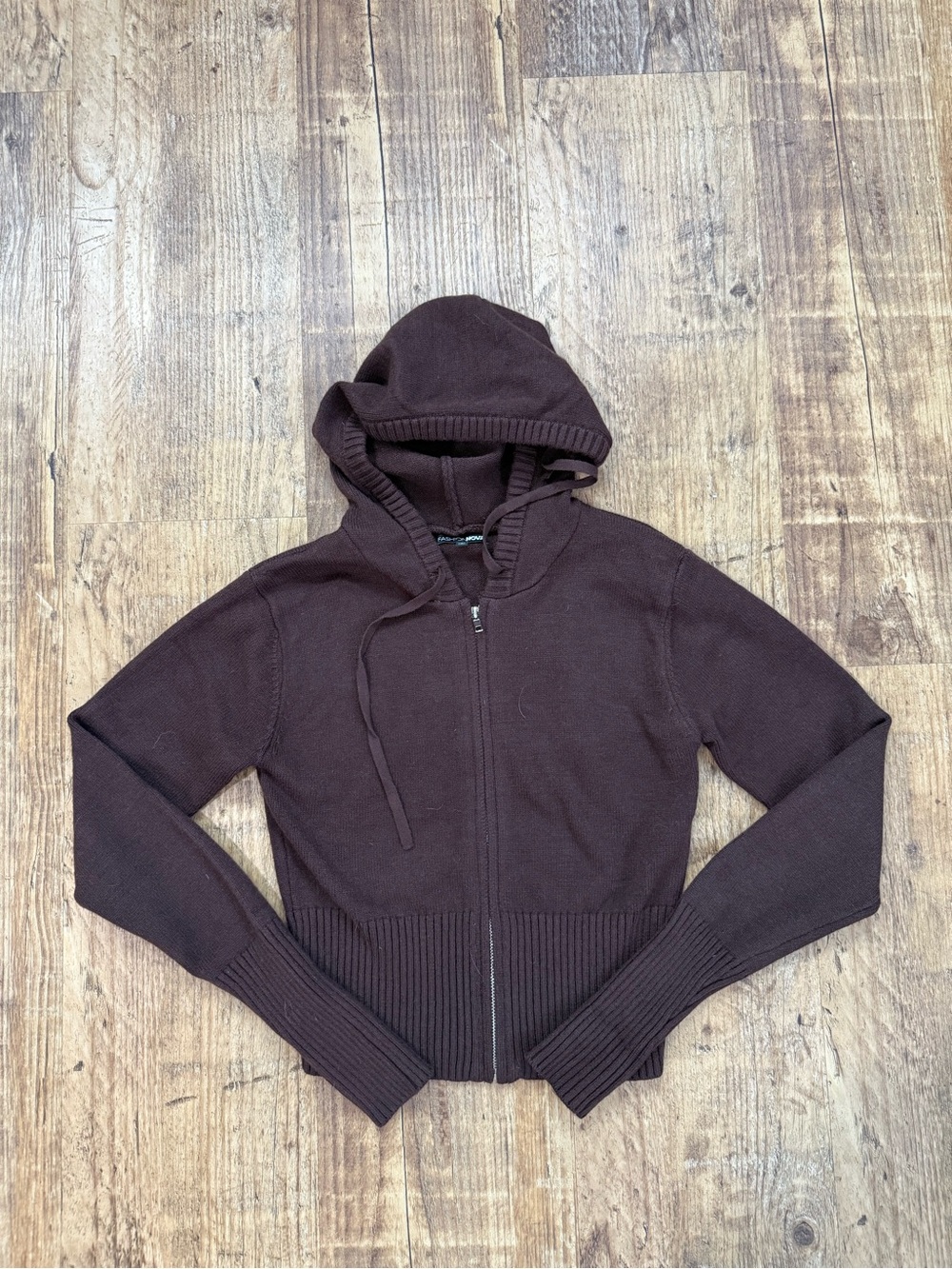 Fashion Nova Women's Zip-Up Hooded Knit Jacket - Dark Brown